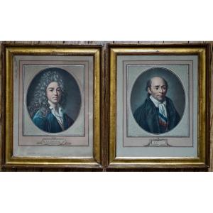 Pair Of Nineteenth Engravings Roland De La Platière And Jean De La Bruyère