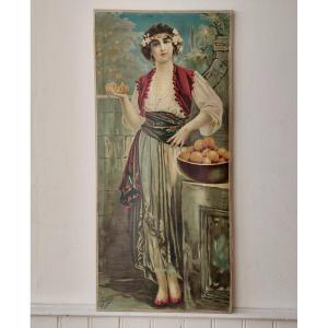 1) Giovanni Guerzoni (1876-1948) After Print On Canvas Art Nouveau Around 1900 Dlg Mucha