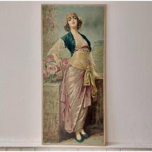 2) Giovanni Guerzoni (1876-1948) After Print On Canvas Art Nouveau Around 1900 Dlg Mucha