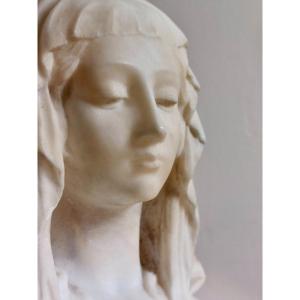 Bust In Alabaster Representing A Draped Young Holy