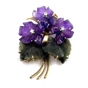 1284. Vintage Violet Bouquet Brooch With Gemstones