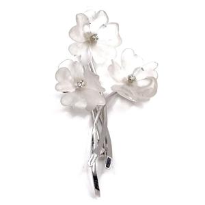 0812. Vintage White Gold Brooch With Rock Crystal And Diamonds