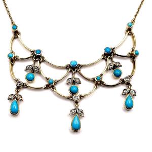0651. Art Deco Necklace With Diamond And Turquoise