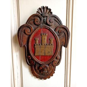 Wooden Heraldic Panel Carved With The Arms Of Castile