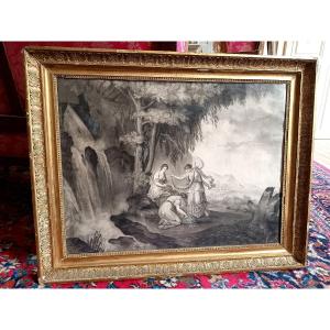 Large Charcoal And Wash ,thaïs De Hautefort(1784-1845)