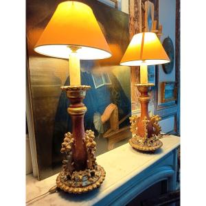 Pair Of Large Polychrome Lamps In The Italian Baroque Style