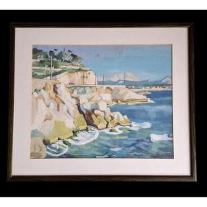 Painting By Mr Edmond Astruc, Mediterranean Cliff