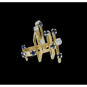 Art Deco Ring In 18-karat Gold - Synthetic Sapphires/diamonds