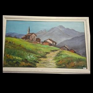 Landscape Painting Of A Mountain Village By J. Guénard