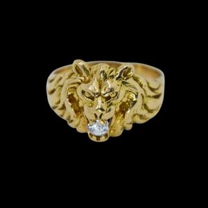 Lion Ring In 18-karat Gold / Synthetic Diamond