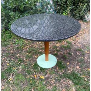 Table Ronde Granit Noir Vers 1980