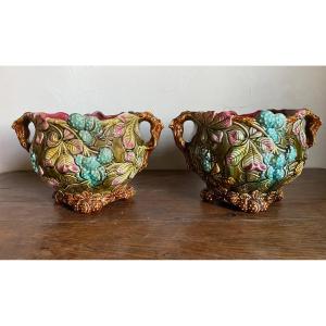 Paire De Cache-pots Barbotine Onnaing XIXème 