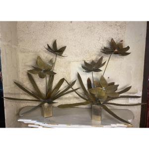 Pair Of Brass Flower Bouquets, 1970s