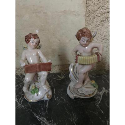 Pair Of Angels Musicians, Capodimonté, XIXth