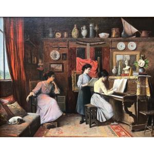 Lina Bill (1855-1936) Gruissan Avignon Provence Family Of The Artist In Her Workshop