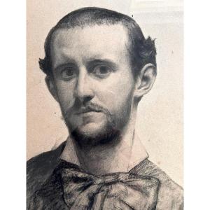 Henri Génois (1847-1916) Self-portrait Of The Painter Dedicated To His Brother-in-law The Musician Schvartz