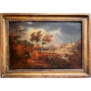 Painting Late 18th-early 19th Century - View Of Saint André Abbey In Villeneuve-les-avignon