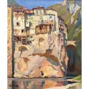 Victor Crumière (1895-1950) Provence Avignon Village Of Pont-en-royans Isère Vercors