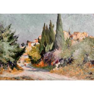 Eugène Yvan (1904-2006) Provence Villeneuve-les-avignon Walker In The Village Of Angles, 1922