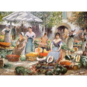 Marius Roux-renard (1870-1936) Orange Avignon Place Pie Market