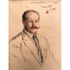 Lucien Ott (1872-1927) Paris Portrait Of Henri Dreyfus Nephew Of Alfred In 1918 Carpentras