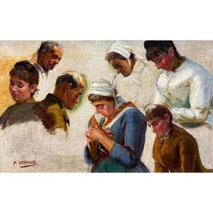 Pierre Grivolas (1823-1906) Provence Comtadine Félibre Avignon Study Of Faces 