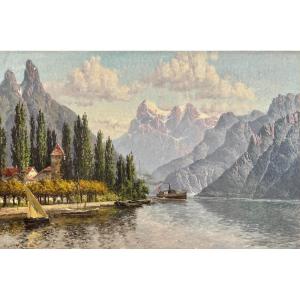William Baptiste Baird (1849-1929) American Painter View Of Vevey And Lake Geneva In Switzerland