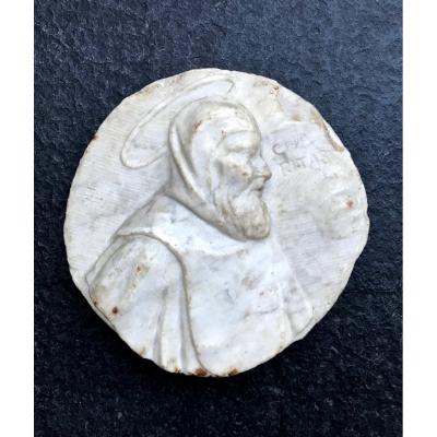 High Relief Medallion In White Marble XVI Or XVII-charitas-spain