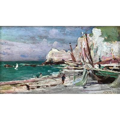 Louis Montagné (1879-1960) -avignon-provence-group Of Treize-avignon-plage In Etretat-normandie