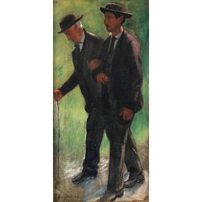 Pierre Grivolas (183-1906) -avignon-provence-study For His Painting The Return From The Funeral