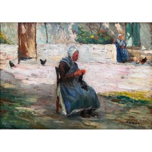 François Omer (1885-1950)-provence-avignon-comtadine Knitting-1914