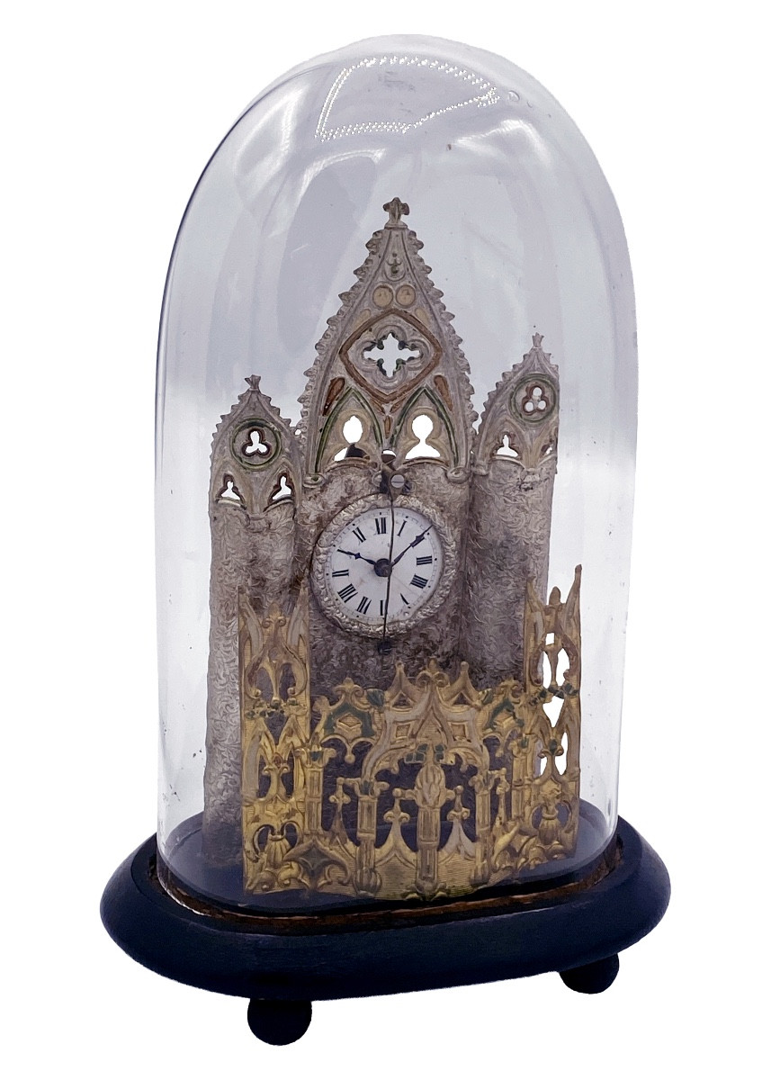 Orologio da tavolo austriaco Zappler in stile gotico, revisionato, fine 1800