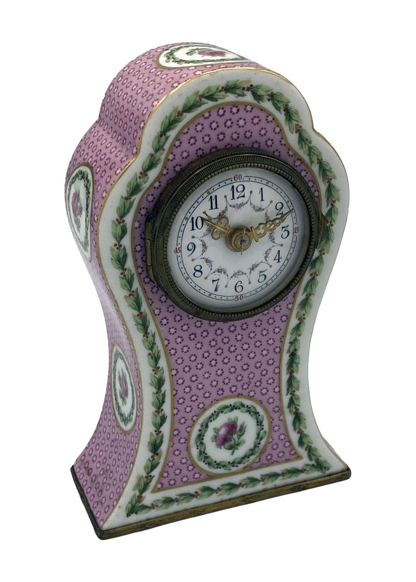 Orologio in porcellana francese Camille Naudot Paris decorazione floreale, carica con chiave-photo-2