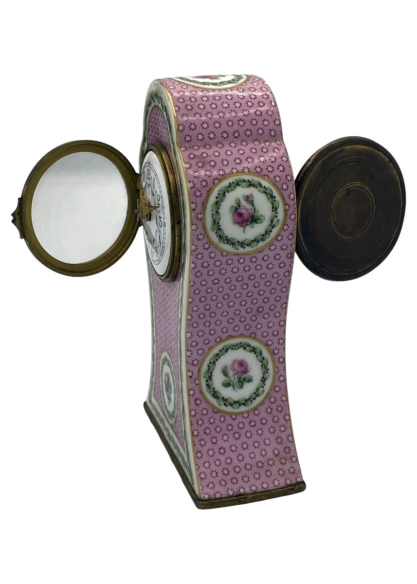 Orologio in porcellana francese Camille Naudot Paris decorazione floreale, carica con chiave-photo-2