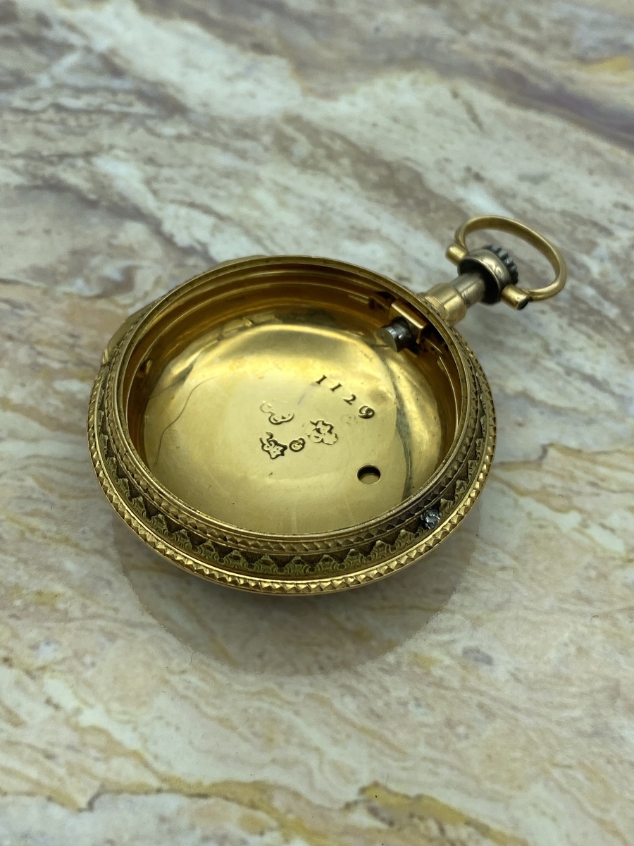 Solo cassa in oro e smalto per orologio da tasca a ripetizione, periodo Luigi XVI-photo-4