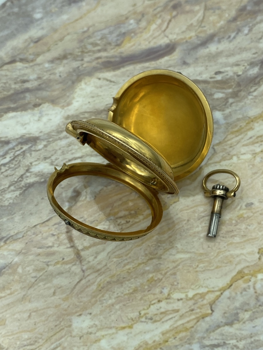 Solo cassa in oro e smalto per orologio da tasca a ripetizione, periodo Luigi XVI-photo-4