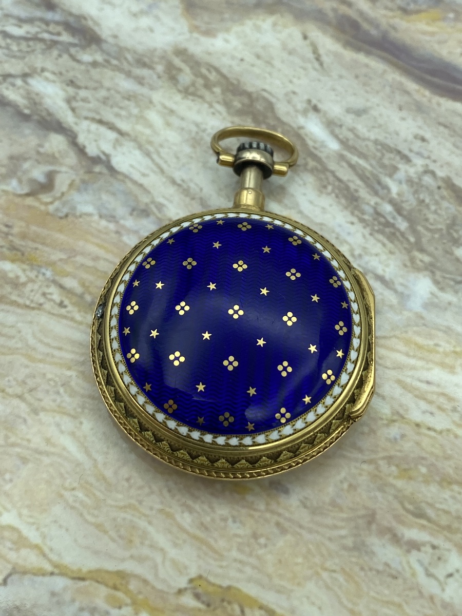 Solo cassa in oro e smalto per orologio da tasca a ripetizione, periodo Luigi XVI