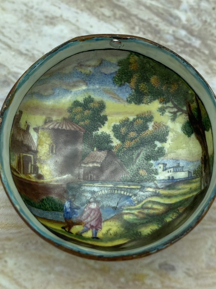Medaglione in smalto policromo per orologio a pettorale, fine XVII secolo-photo-3