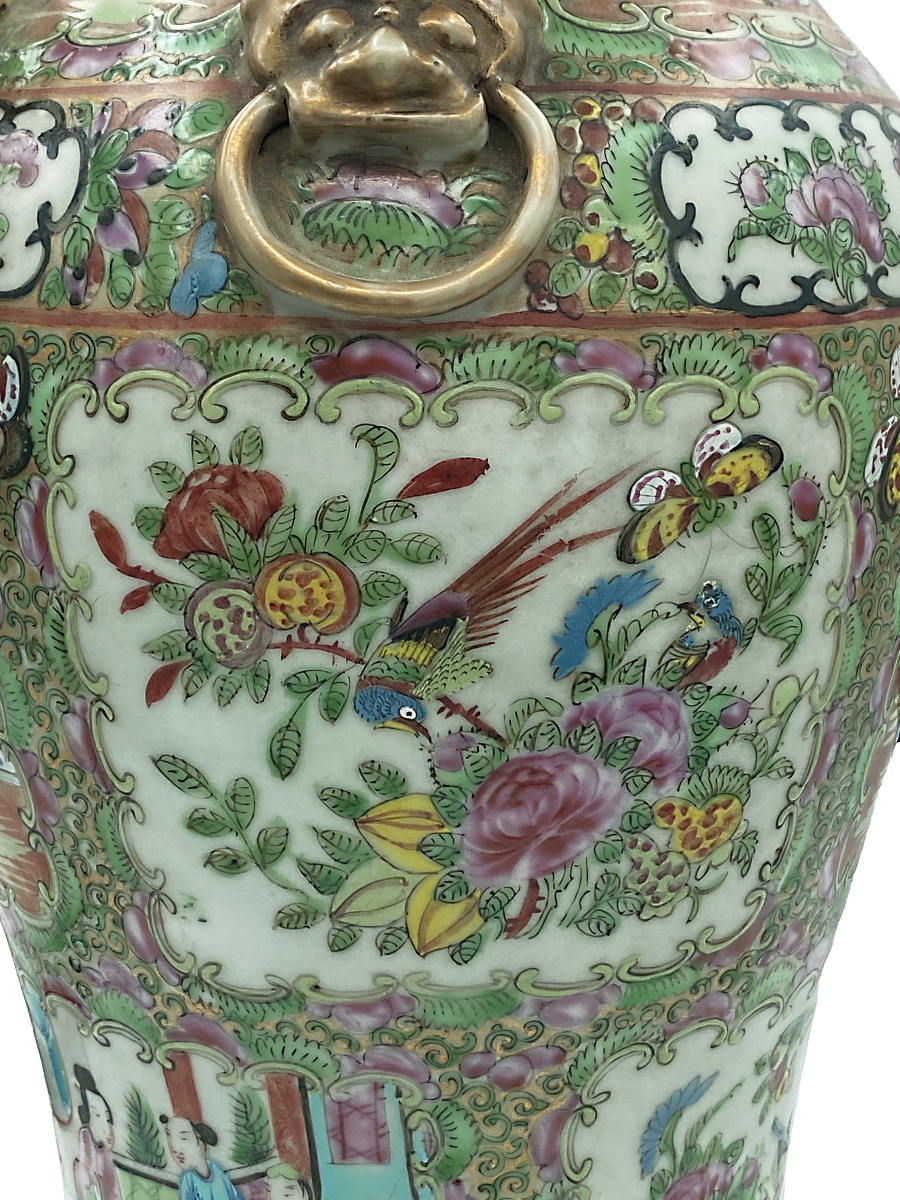 Pendola francese entro vaso in porcellana Canton famille rose, fine XIX secolo-photo-4