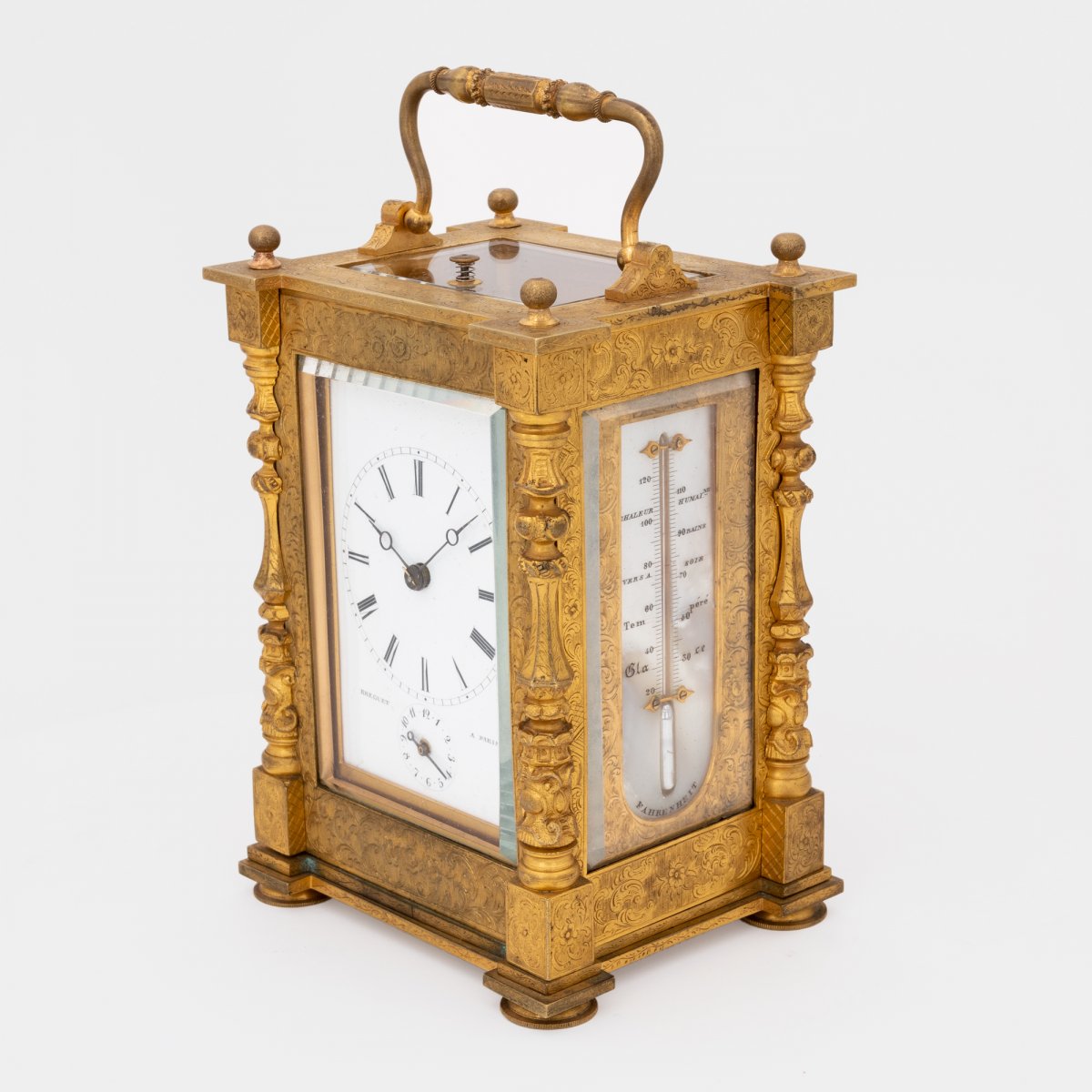 Pendulette d'Officier Signé "Breguet" Grande and Petite Sonnerie, réveille et thermomètres-photo-2