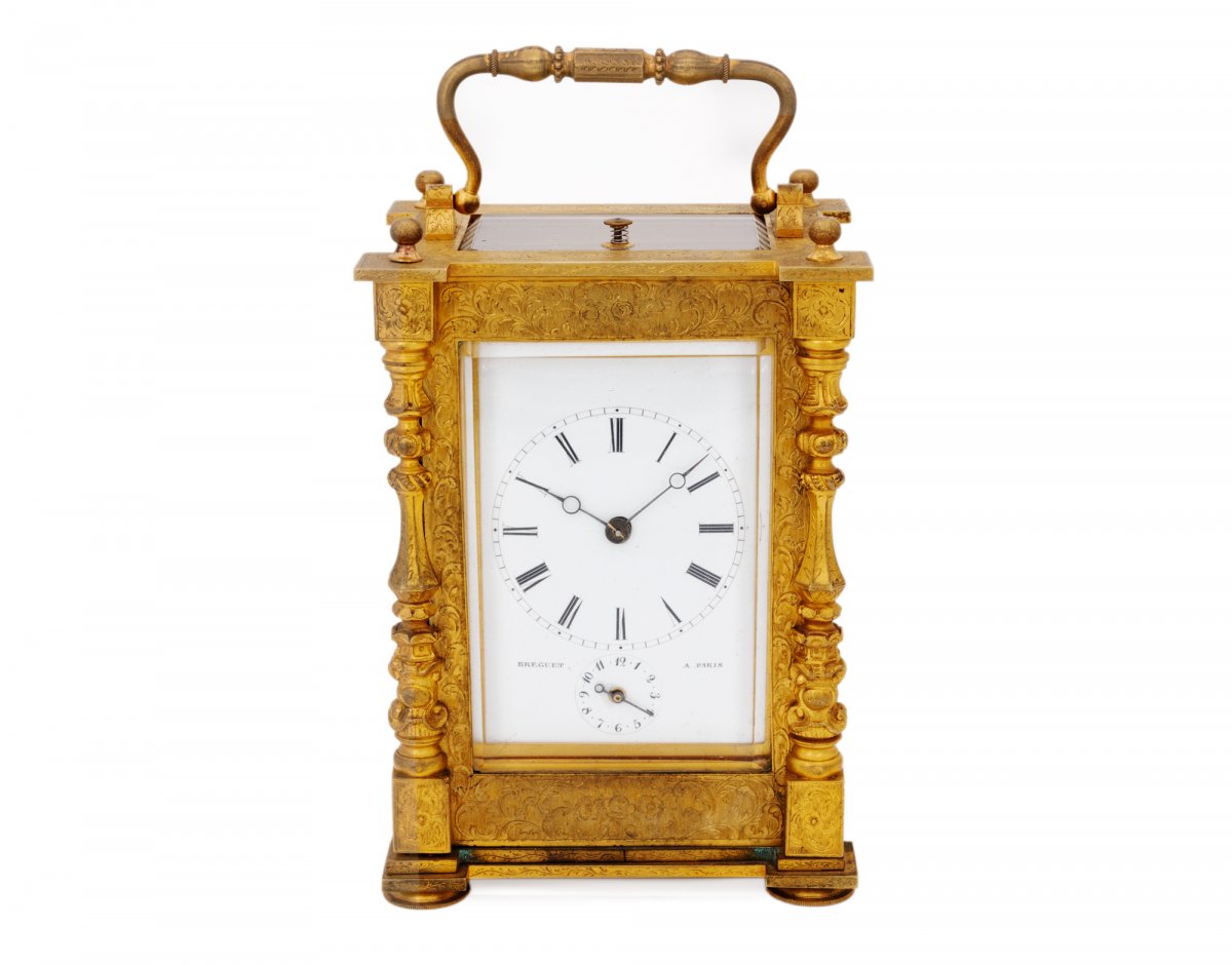 Pendulette d'Officier Signé "Breguet" Grande and Petite Sonnerie, réveille et thermomètres
