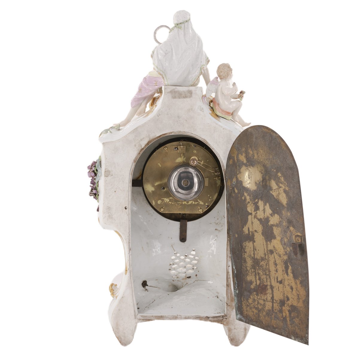 Pendule Allemande En Porcelaine, Signée Kleemeyer-photo-4