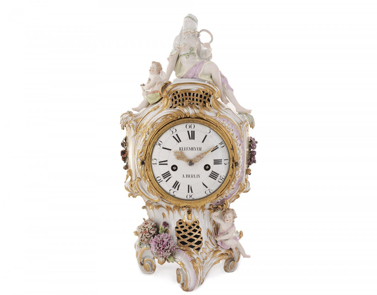 Pendule Allemande En Porcelaine, Signée Kleemeyer