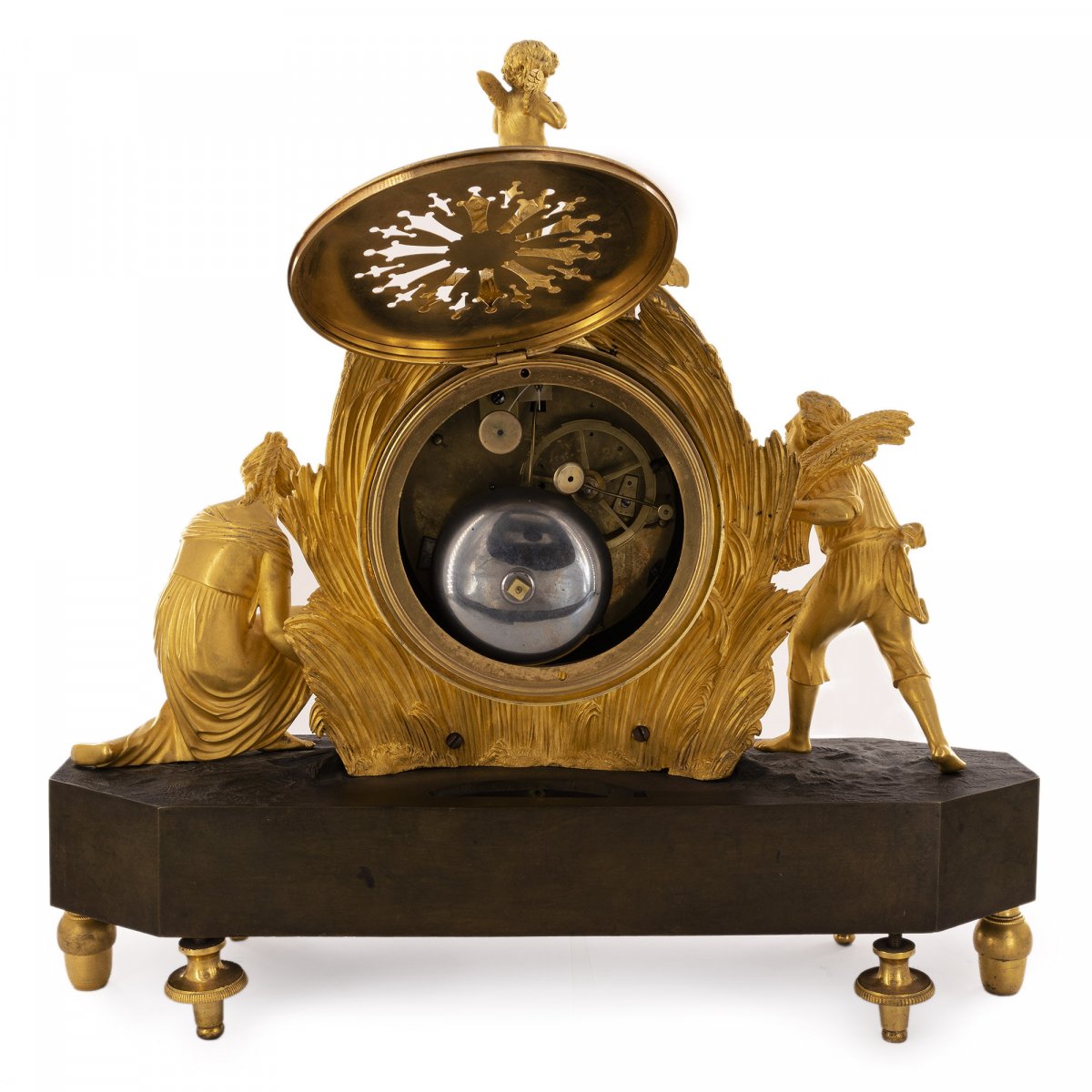 Pendule De Cheminée Française En Bronze Doré, Directoire, Représentant Les Vendanges-photo-2