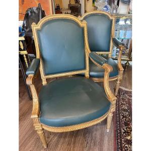 Pair Of Golden Wood Armchairs