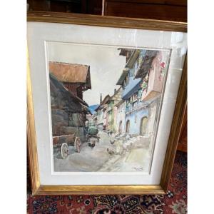 Gouache Alsatian Village Eguisheim