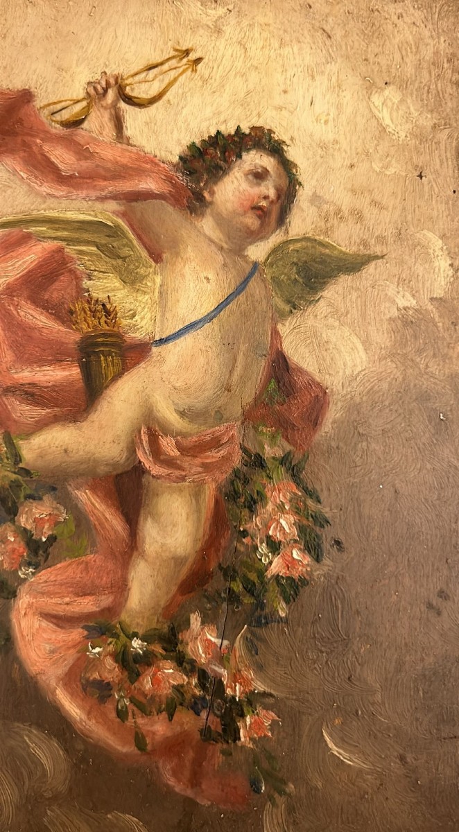 Cherubino dipinto su tavoletta di legno