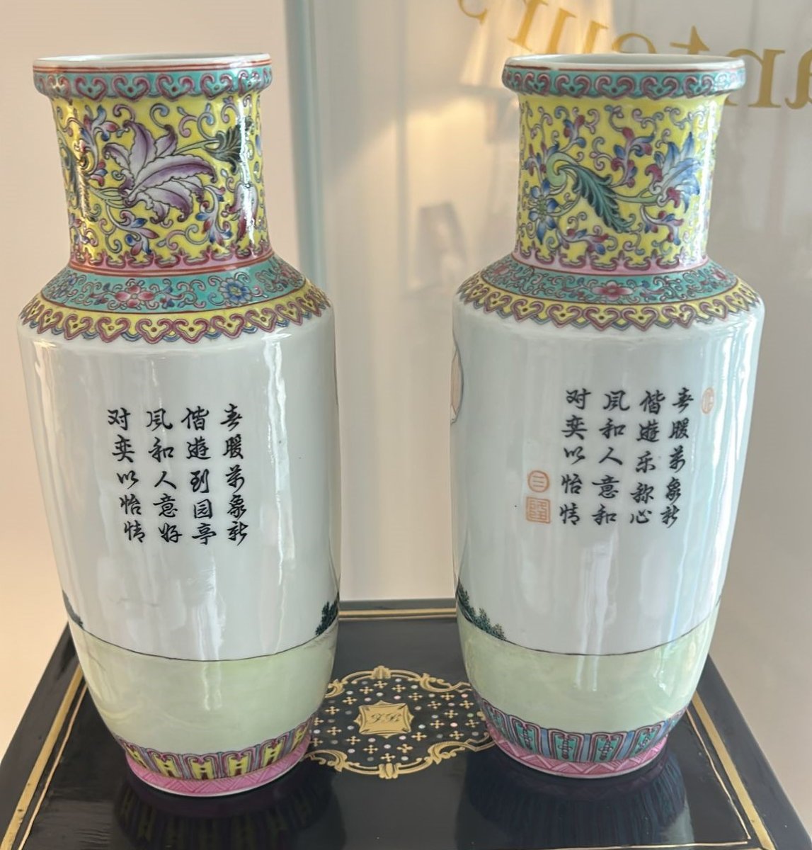 Coppia vasi Cina inizio secolo XX, in porcellana a "guscio d'uovo"-photo-3