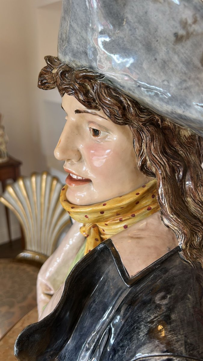 Coppia busti in ceramica maiolicata fine XIX secolo-photo-4