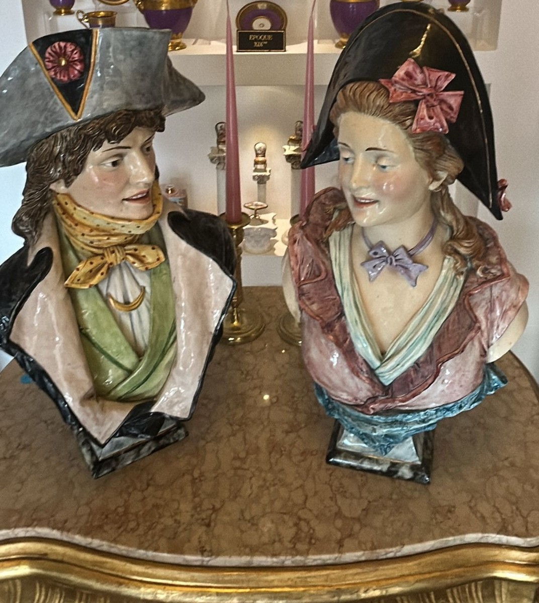Coppia busti in ceramica maiolicata fine XIX secolo